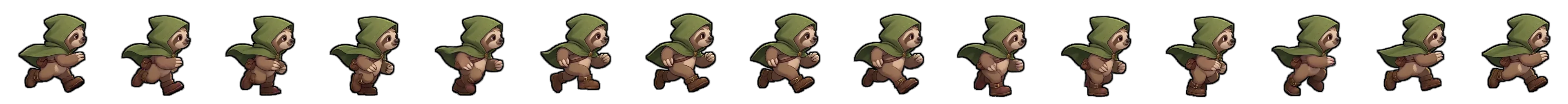 Sloth character run cycle, facing east