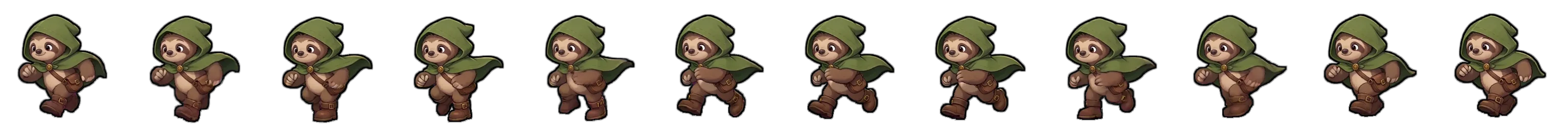 Sloth character run cycle, facing south-west